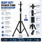 Professional Heavy Duty Speaker Stand (35mm, Adjustable Height, Steel Tripod) - Image 3