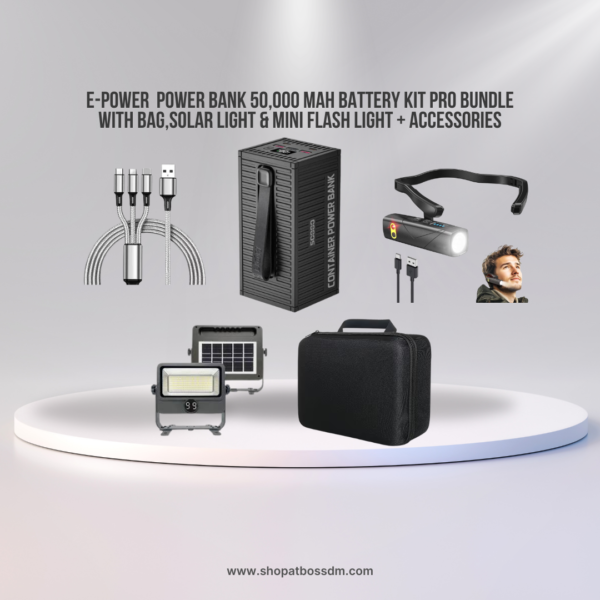 E-Power Power Bank 50,000 Mah Battery Kit Pro Bundle with Bag,Solar Light & Mini Flash Light + Accessories