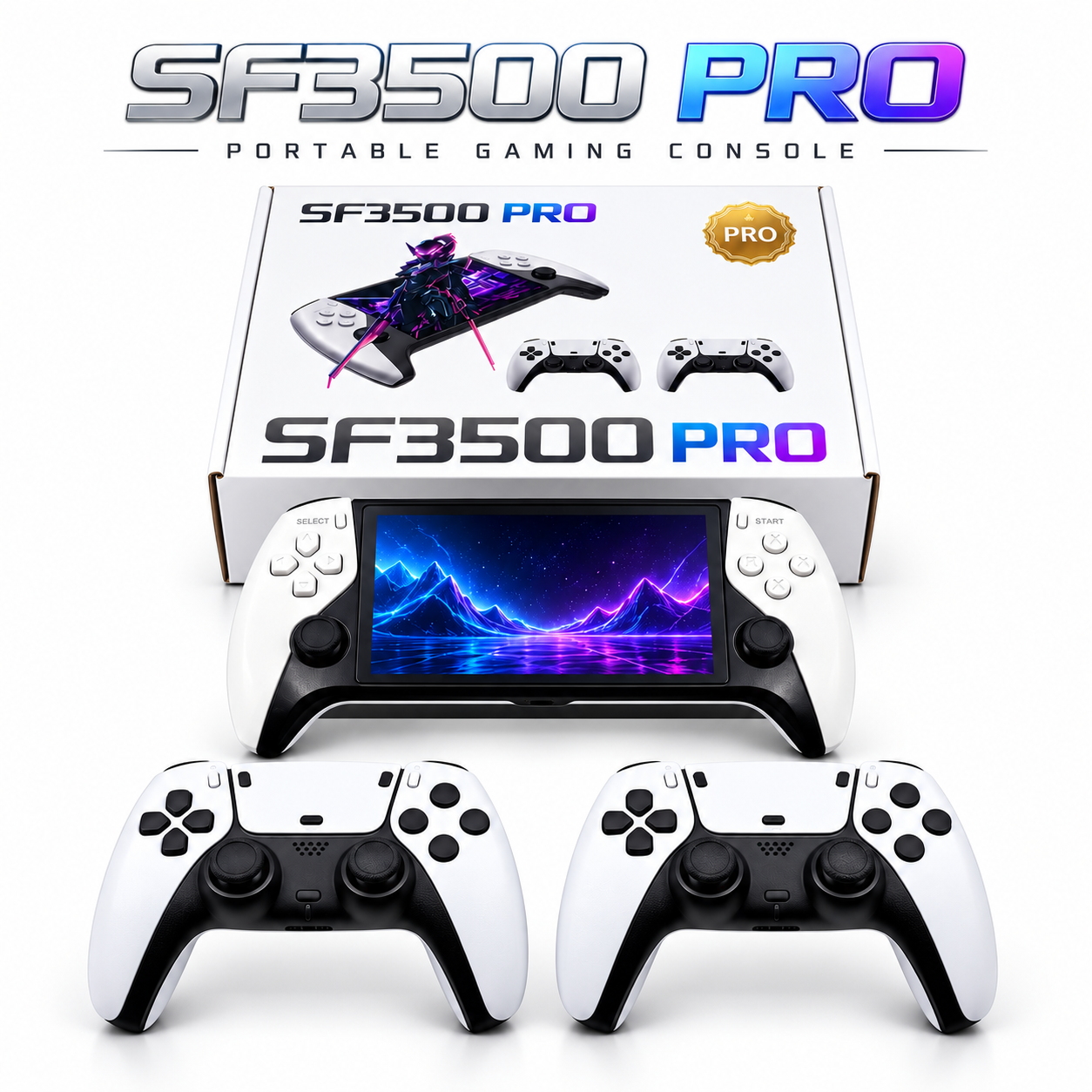 ChatGPT Image Sep 27, 2026, 11_19_22 PM SF3500 Pro Portable Handheld Gaming Console with 2 Controllers – White & Black - Image 1